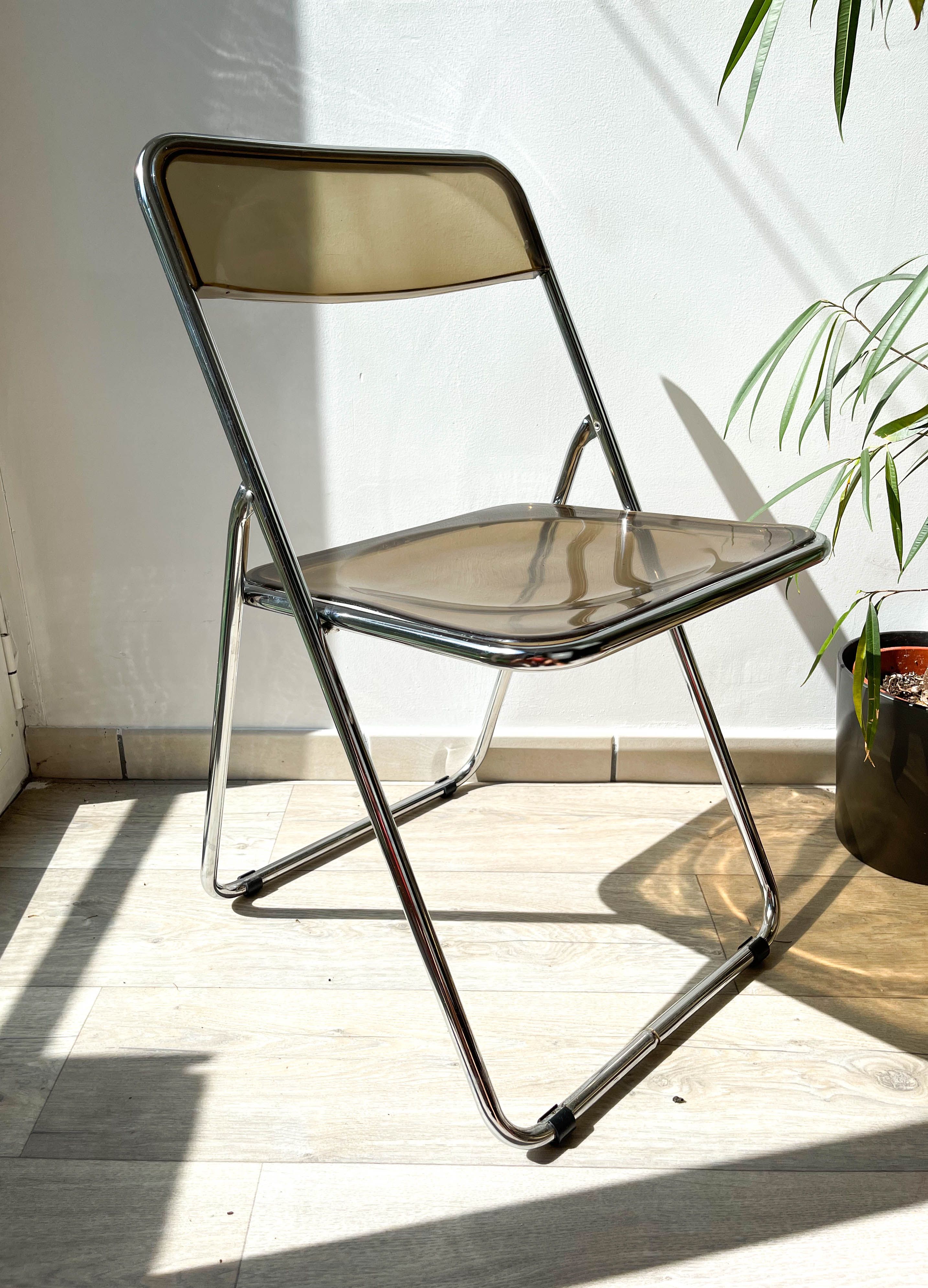 Folding chair chrome and plexi smoked 70s