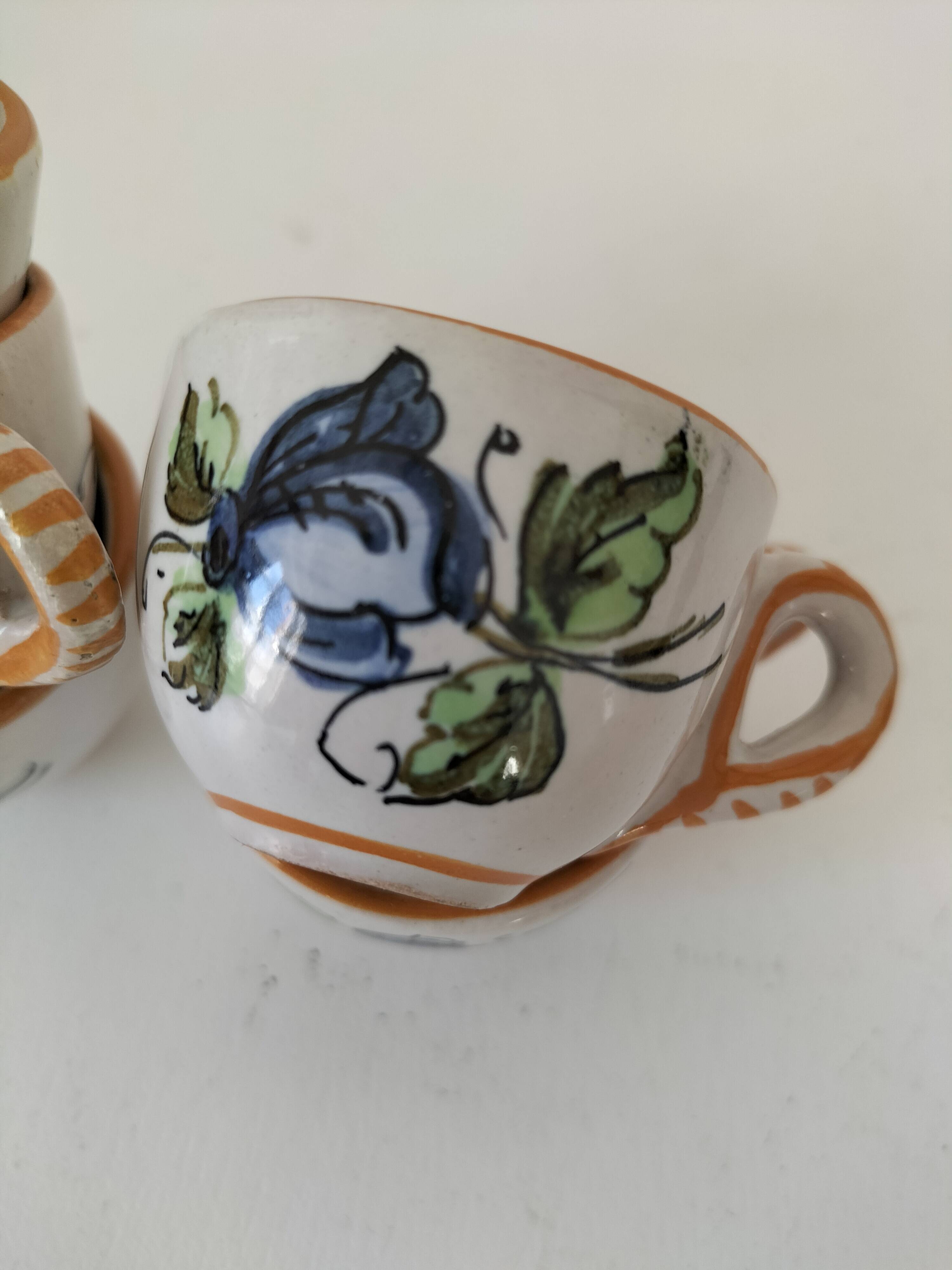 Ensemble 5 mini tasses italiennes en faïence peinte – années 60/70