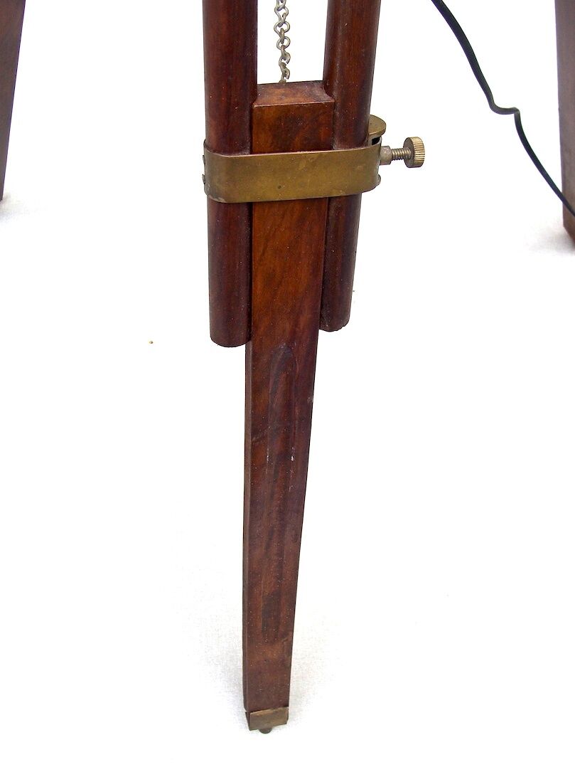 Wooden and brass tripod lamppost