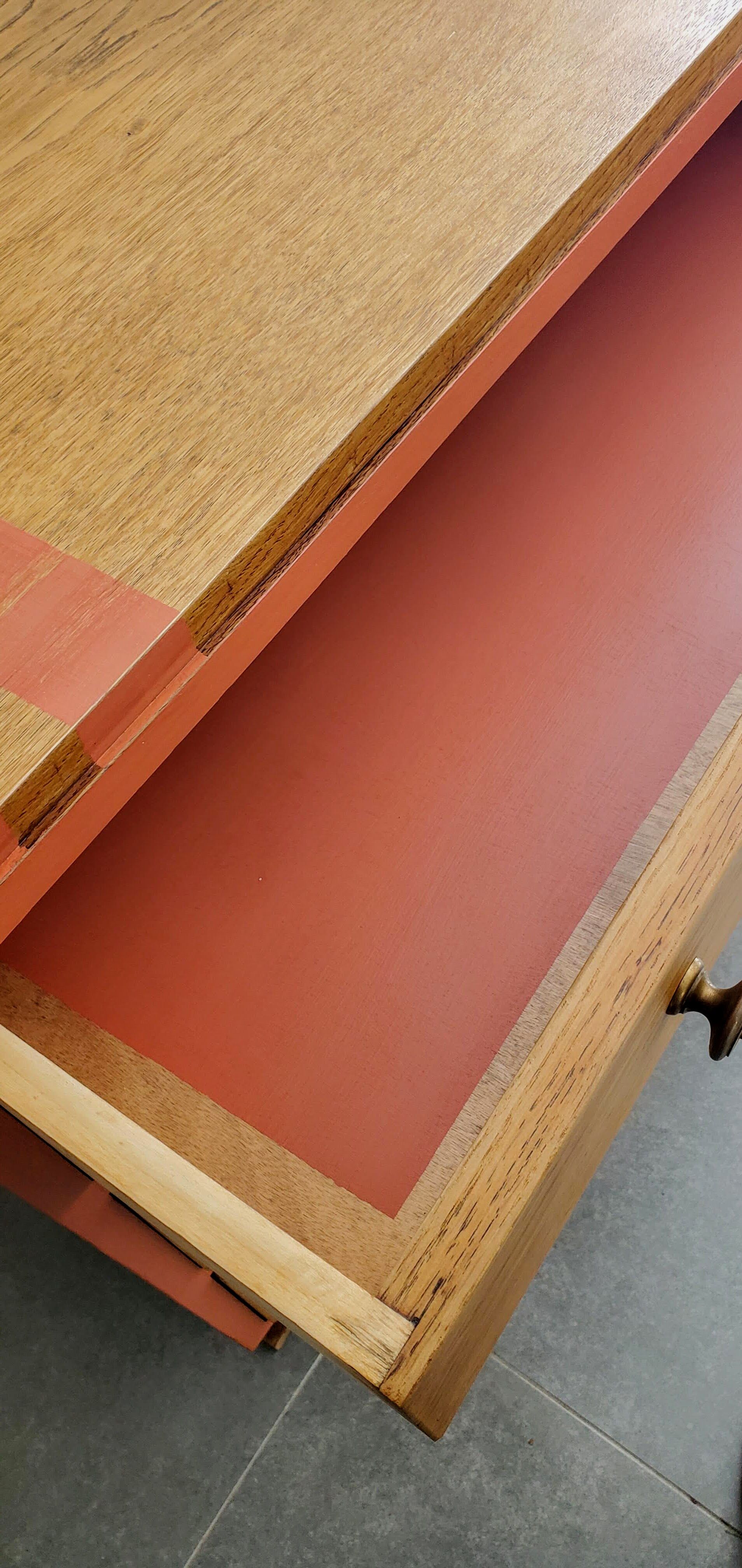 Terracotta patina oak chest of drawers
