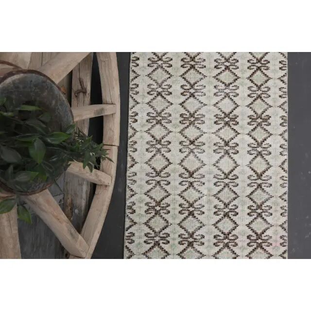 1970s Turkish Hand-Knotted Wool Cotton Beige Runner Rug 70x262