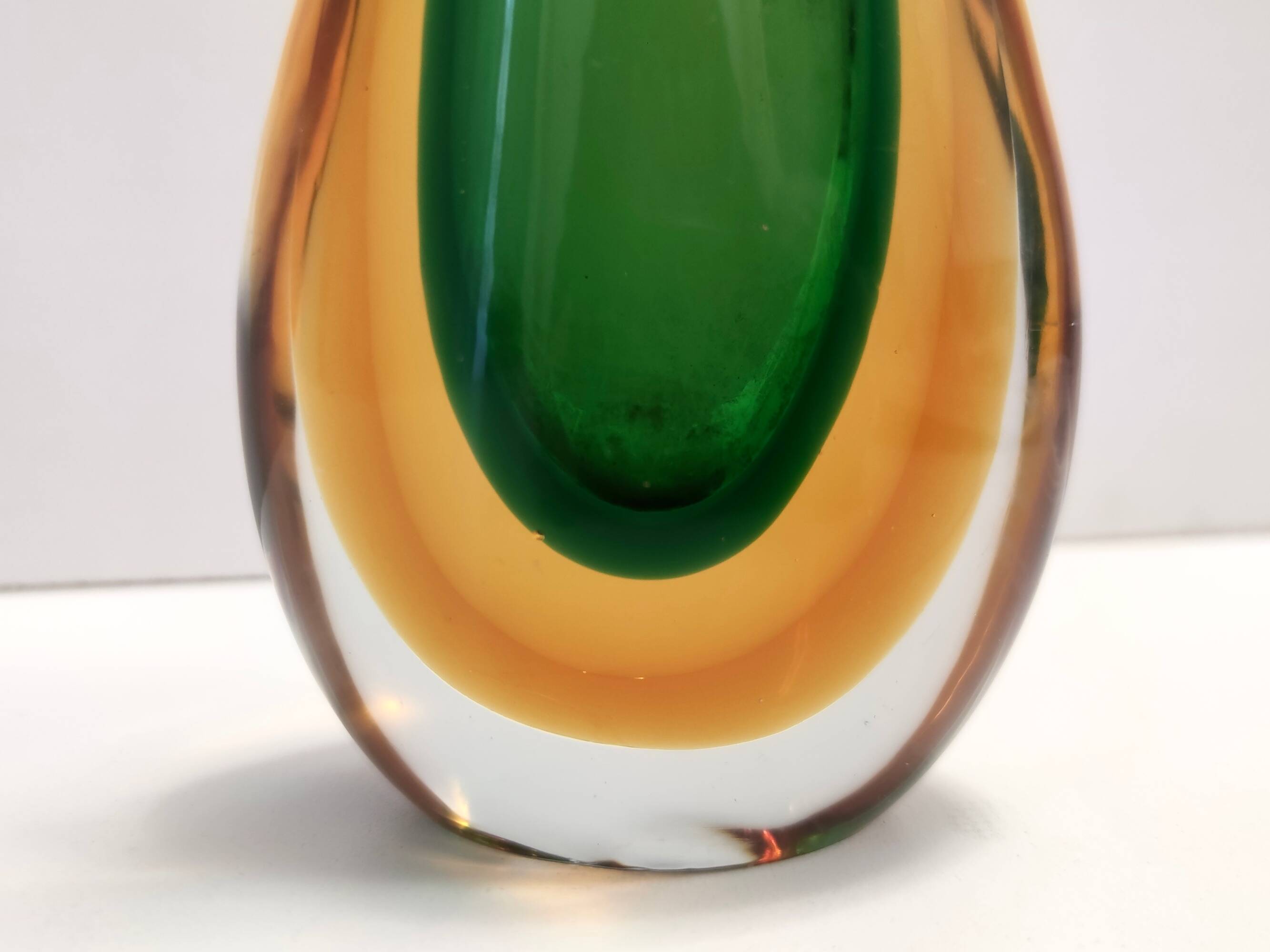 Green and Orange Sommerso Murano Glass Vase by Flavio Poli, Italy