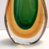 Green and Orange Sommerso Murano Glass Vase by Flavio Poli, Italy