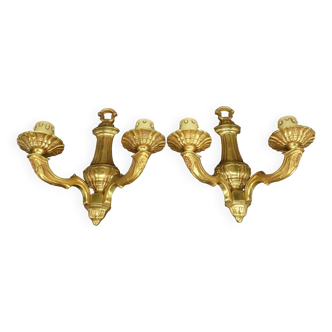 Pair of large Louis XV style wall lights from Petitot - bronze