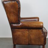 large wingback chair made of sheepskin leather with uniquely beautiful colors