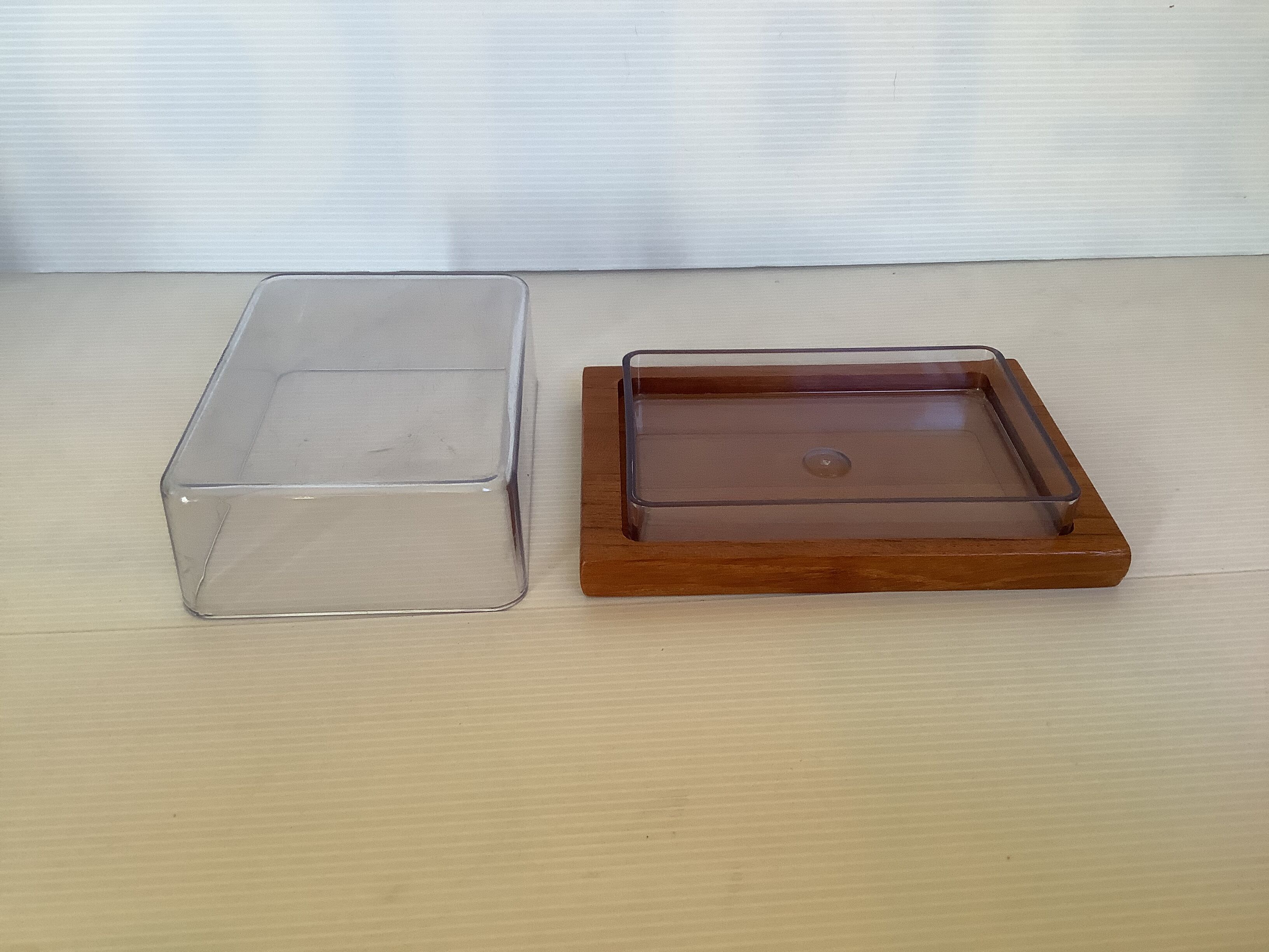 Teak and plastic butter dish