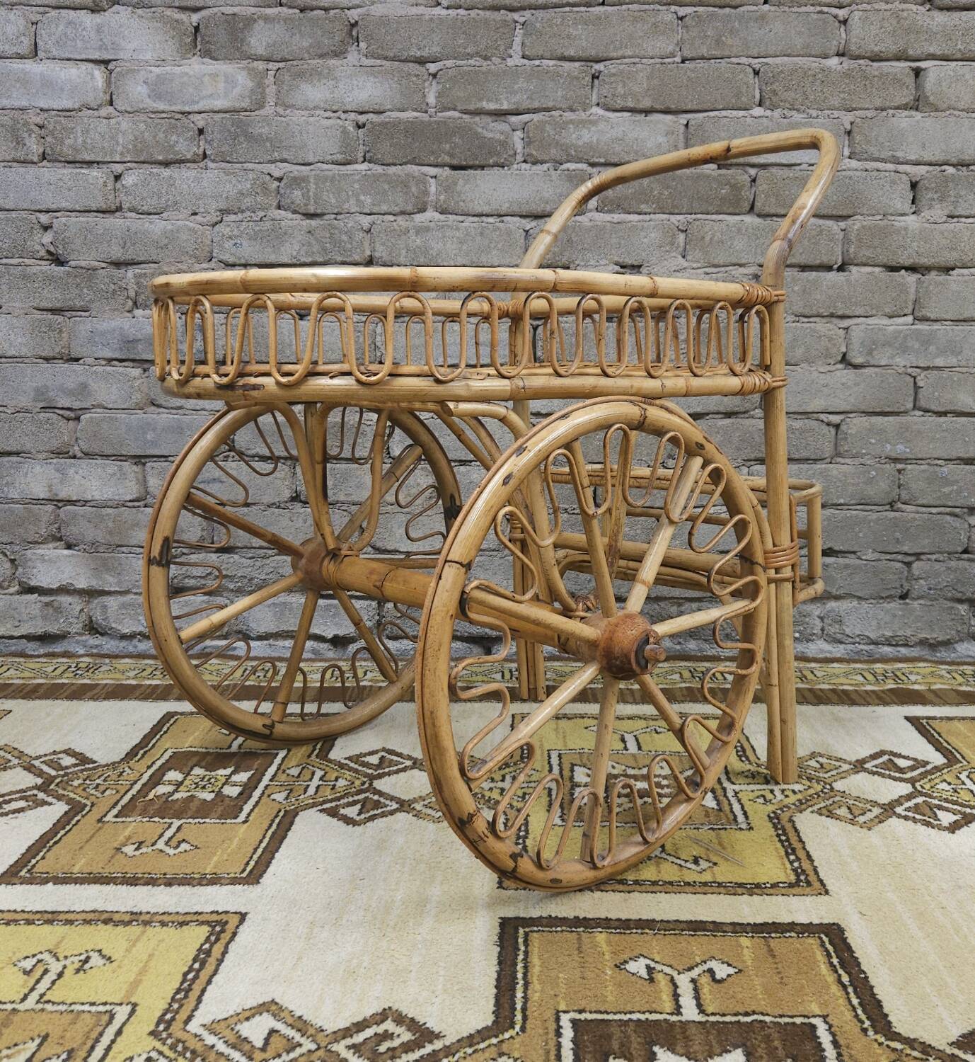 Bamboo and rattan bar cart, 1950