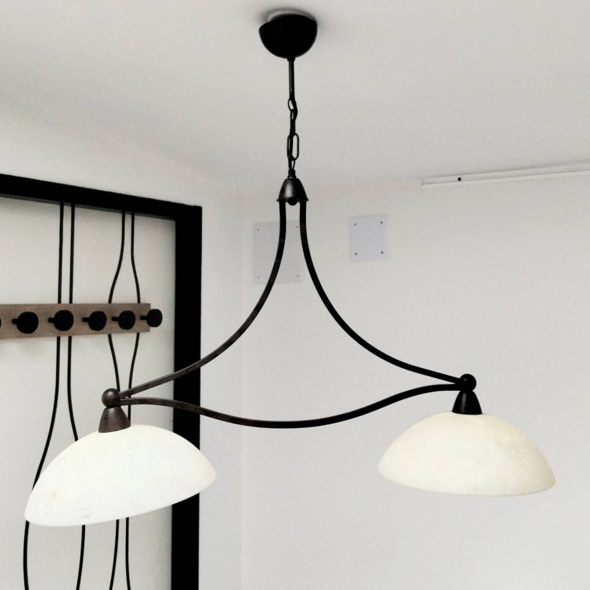 Billiard pendant light with double opaline lampshade