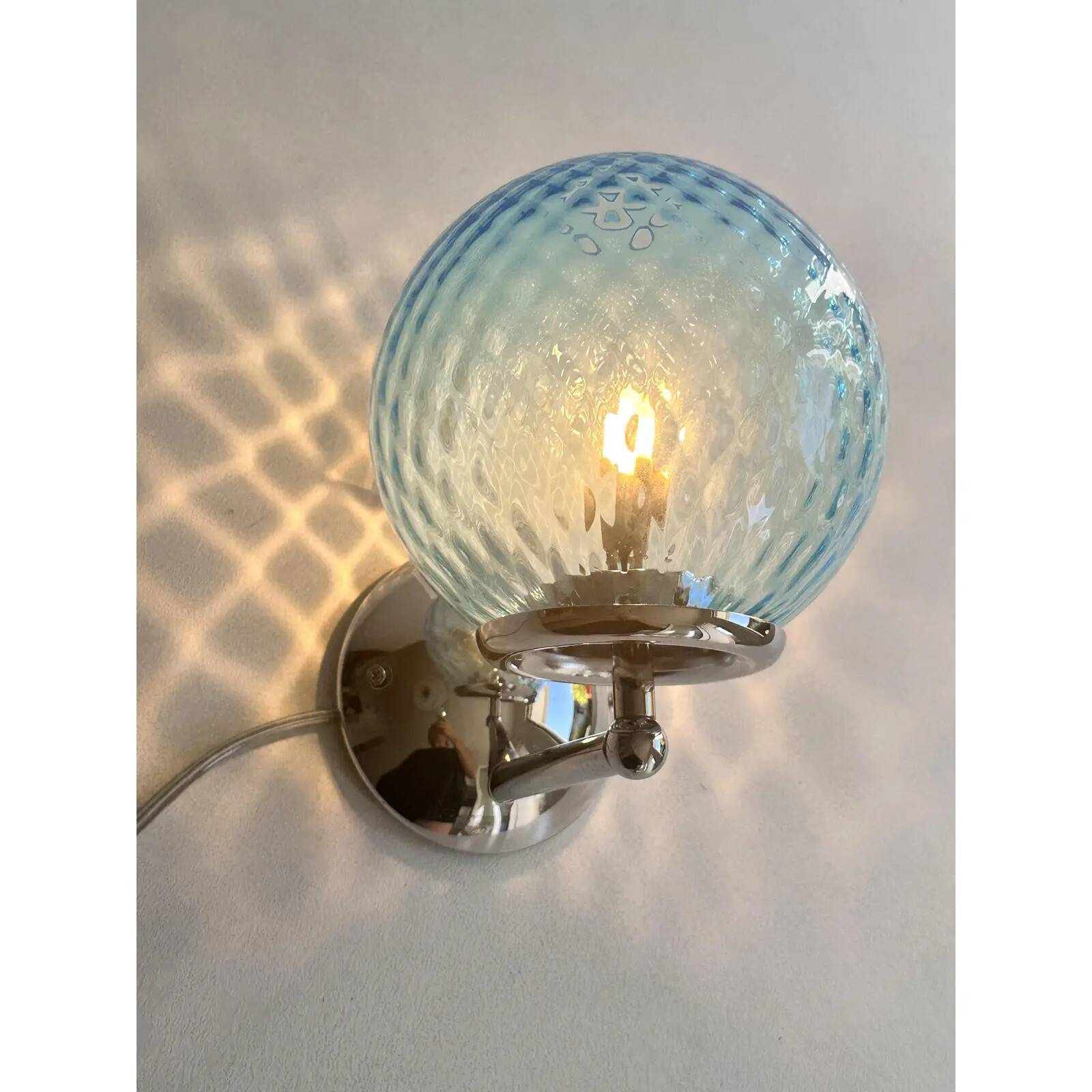 Sculptural Light-Blue “Ballotton” Murano Glass Wall Sconces — Pair