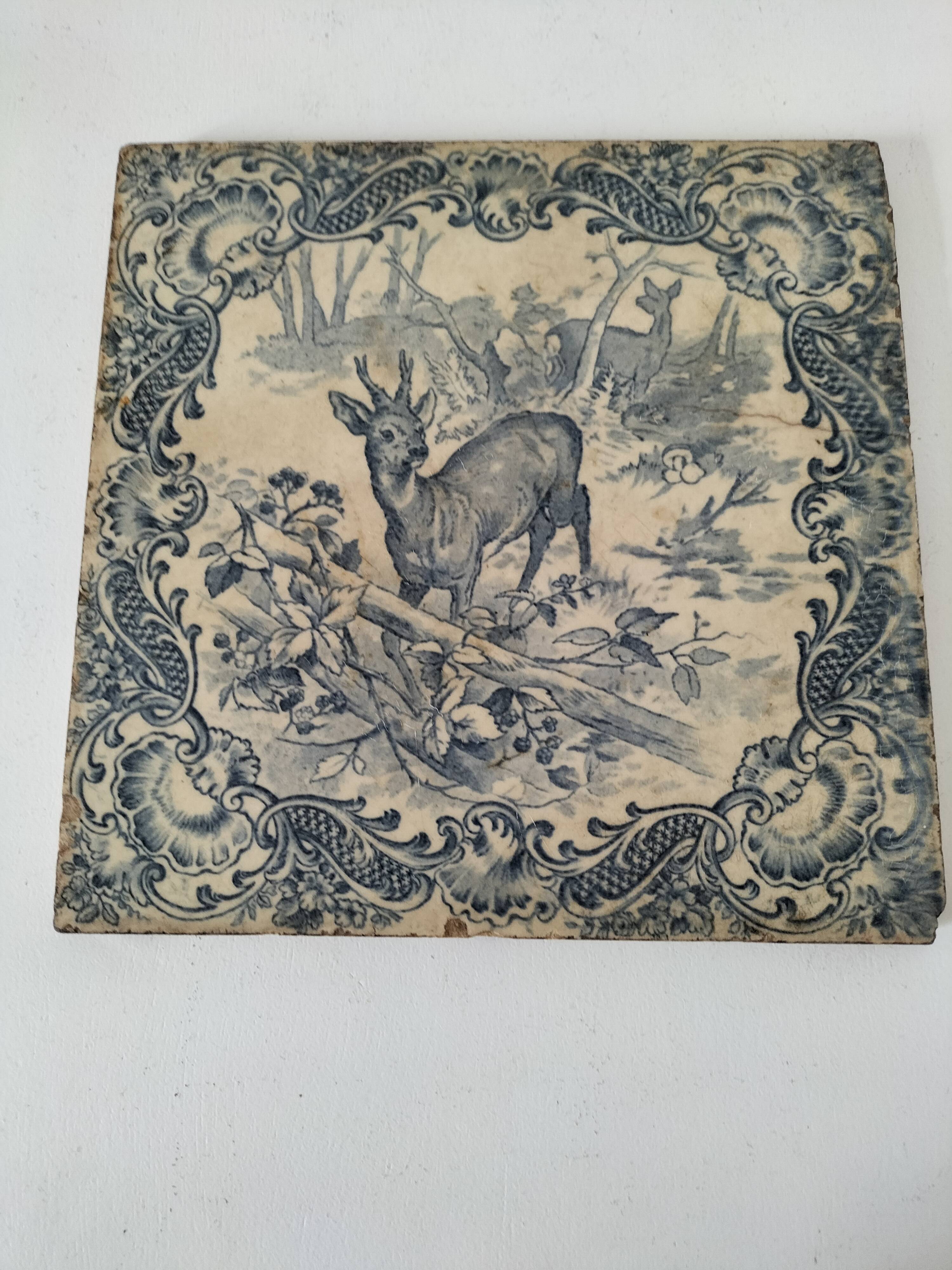 Large antique Gien earthenware tile, model 280