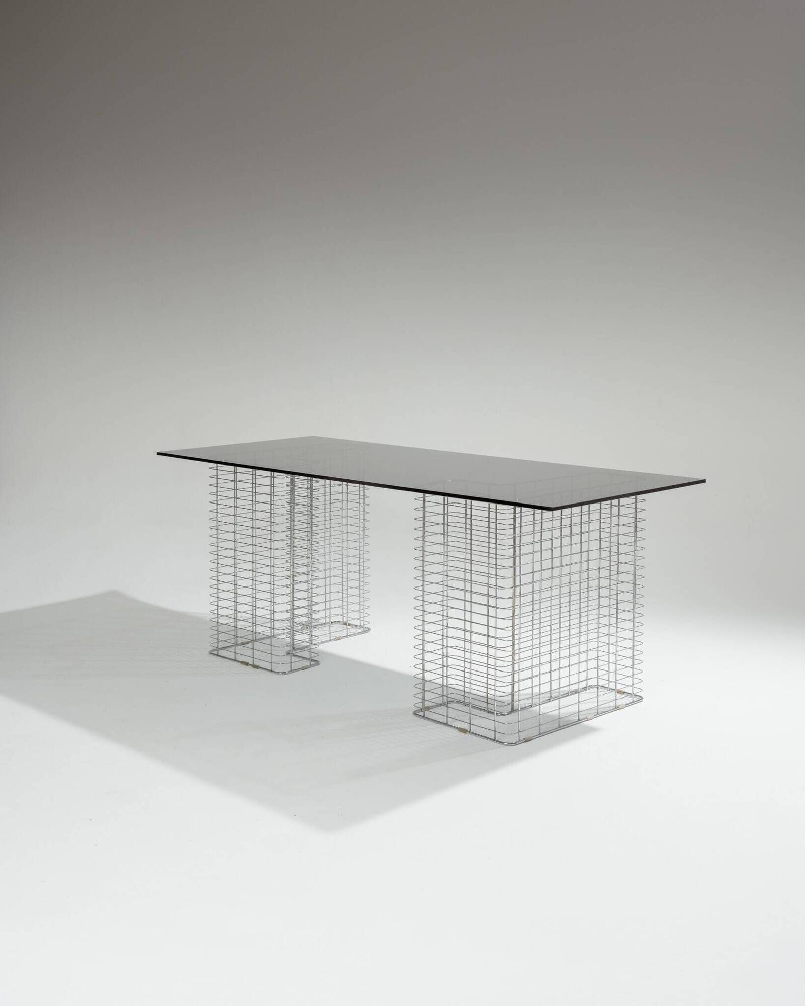 Large "Wire" Desk in Glass and Metal, Terence Conran, 1980s