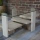 Table basse en travertin et verre design Willy Ballez