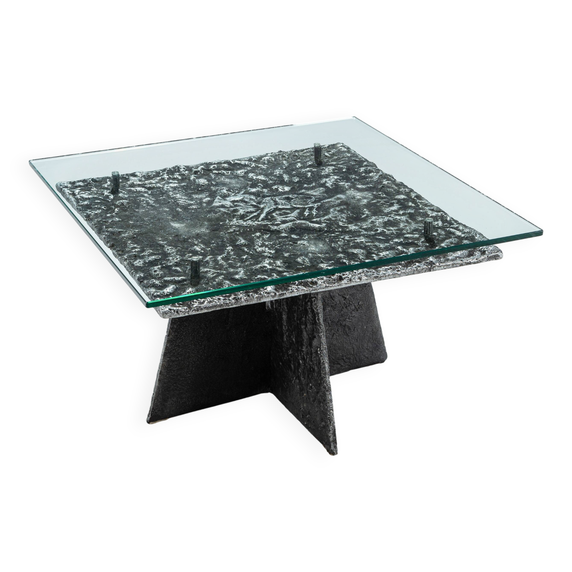 Heavy cast aluminium brutalist coffee table