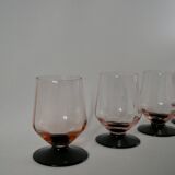 Set of 4 glasses with pink stems and black stems art deco 1930s