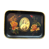 Plateau Napoléon III en carton mâché noir peint Sainte Thérèse de Lisieux