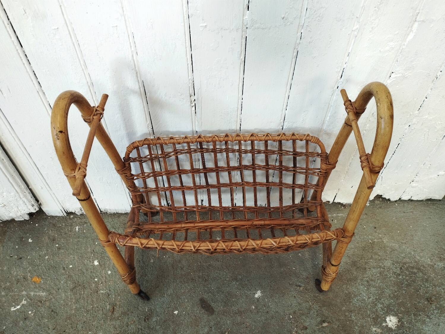Vintage rattan and bamboo magazine rack