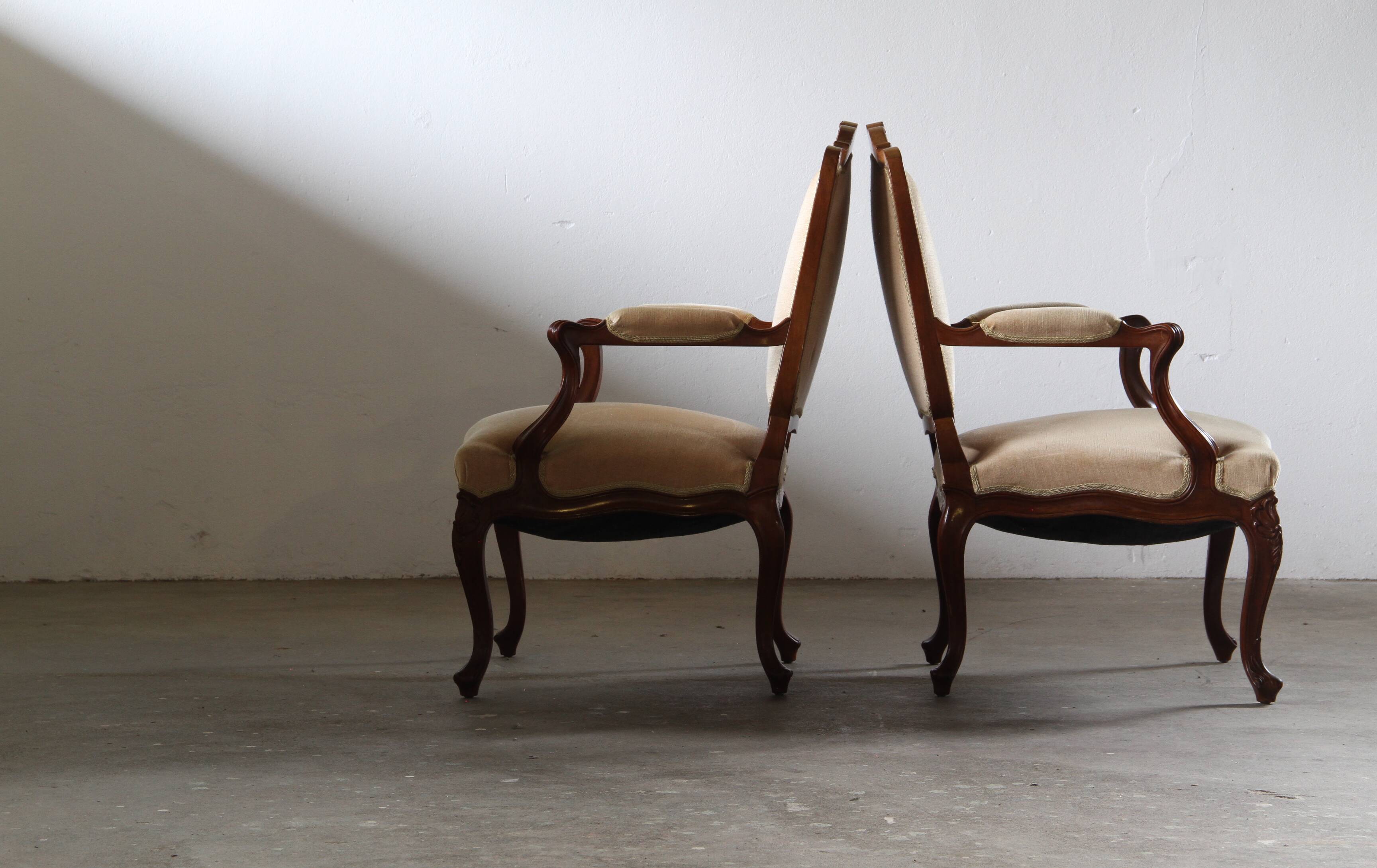 Pair of Vintage Danish Antique 18th century Lounge Chair, style of Louis XV