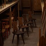 Mid-century Swedish ensemble, set of 4 "Sports Cabin" chairs handmade in pine, 1940s.