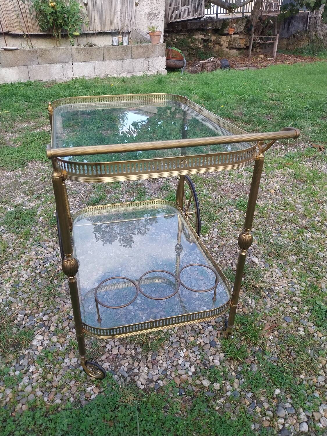 Gold-plated brass serving trolley