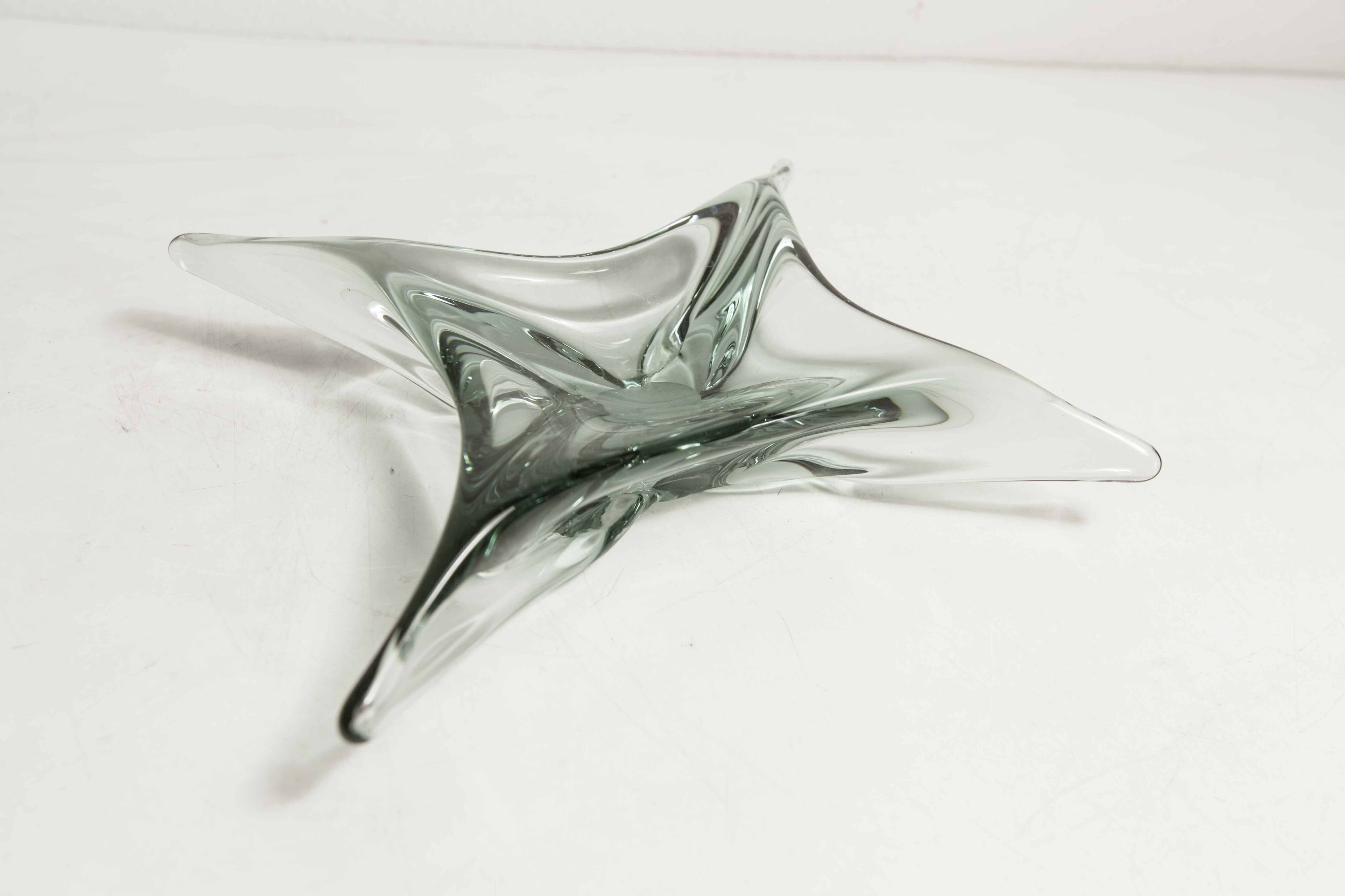 Transparent and green Murano glass ashtray