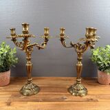 Pair of antique bronze candlesticks, Louis XV style