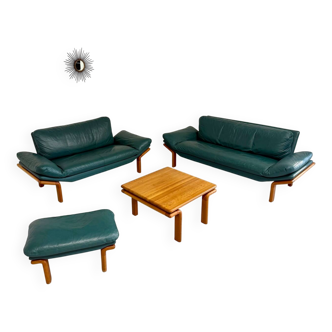 Salon complet canapé cuir teck design scandinave Komfort Danish fourniture