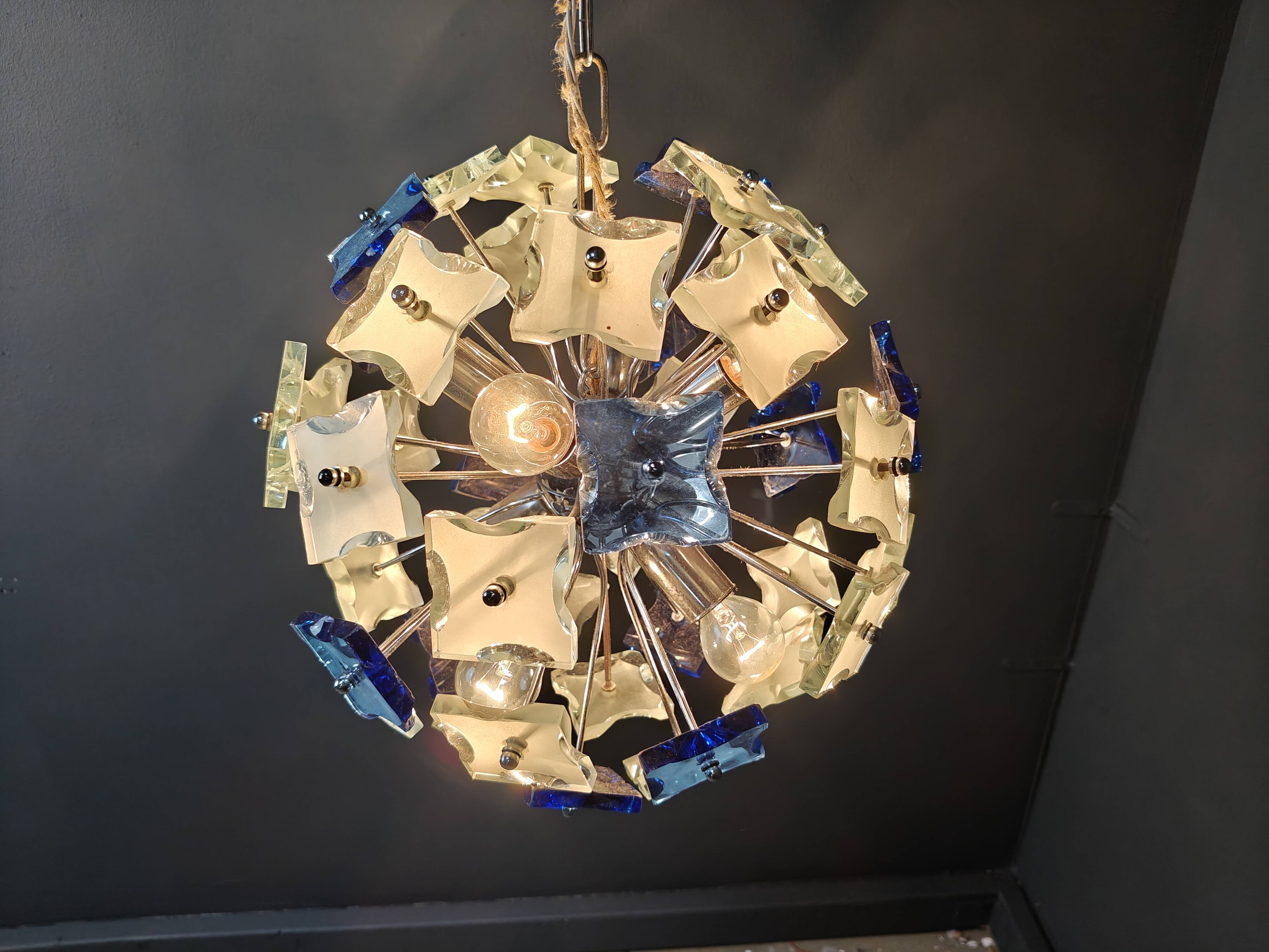 Vintage hammered glass sputnik chandelier, 1970s