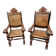 Paire de Fauteuils Trône style renaissance espagnole french spanish armchair cuir de Cordoue 1960s