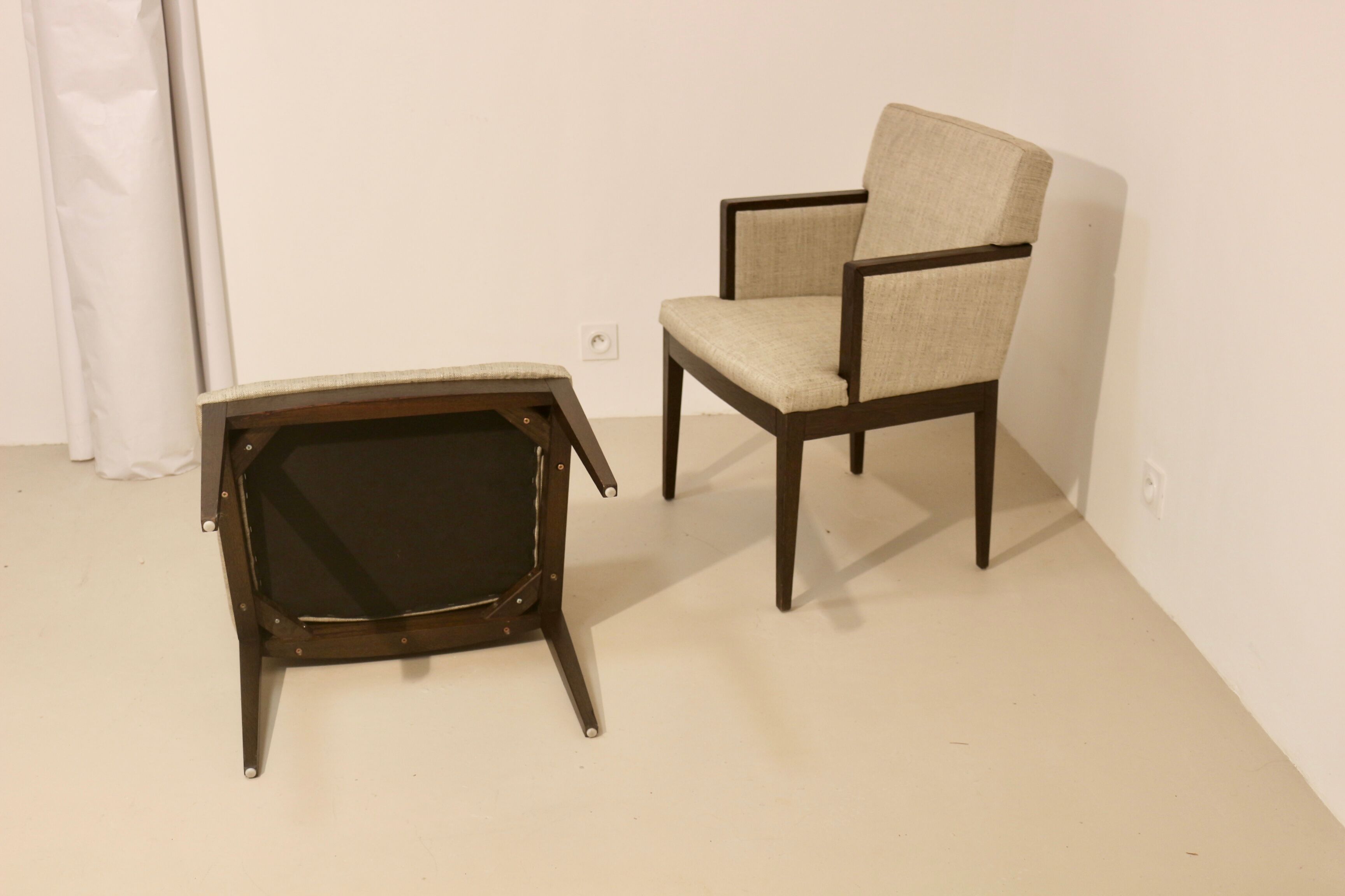 Pair of armchairs cube year 1960 fabric chiné beige restored. Sam SAM ref