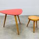 Steiner tripod side table by Baumann, wood, red top, 60s