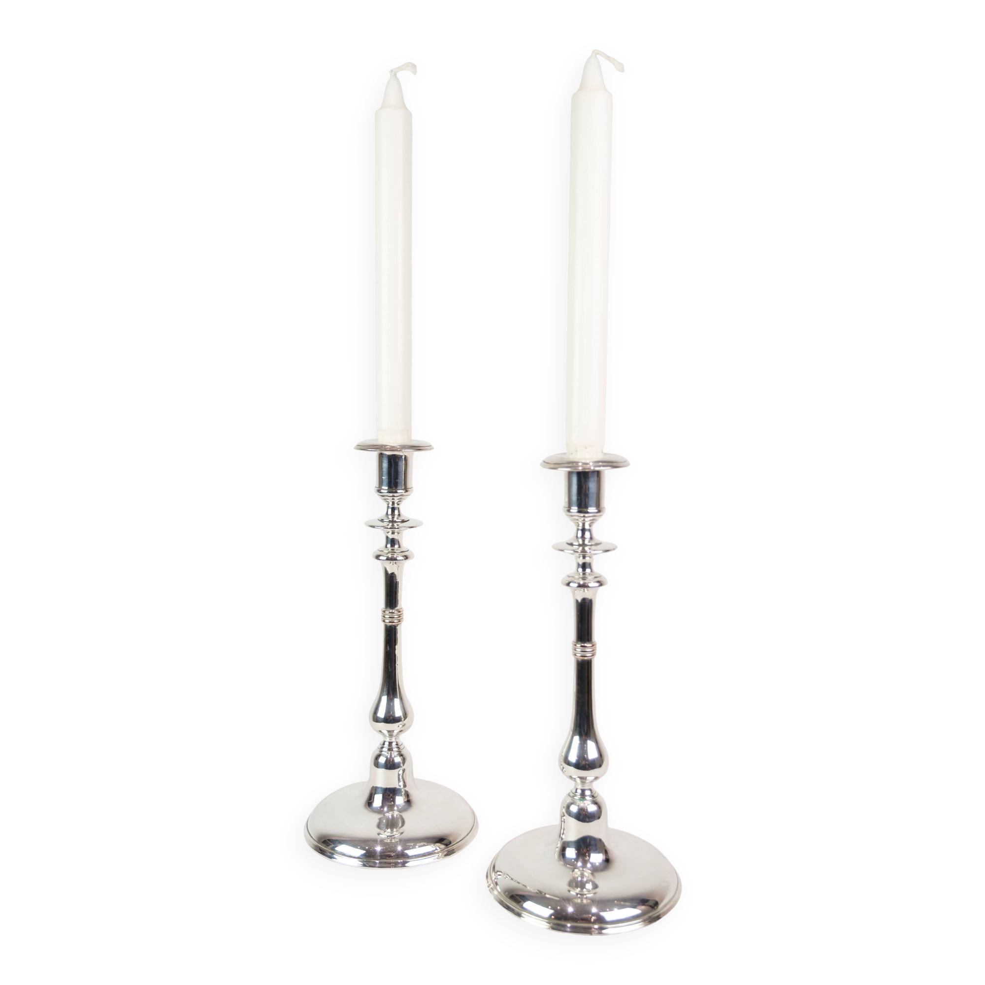 Set Of 2 Candlesticks Made In Silver Plated Brass Stamped I.P.O Hansen From 1890s