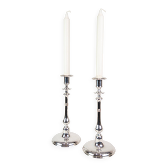 Lot de 2 bougeoirs en laiton plaqué argent estampillés IPO Hansen des années 1890