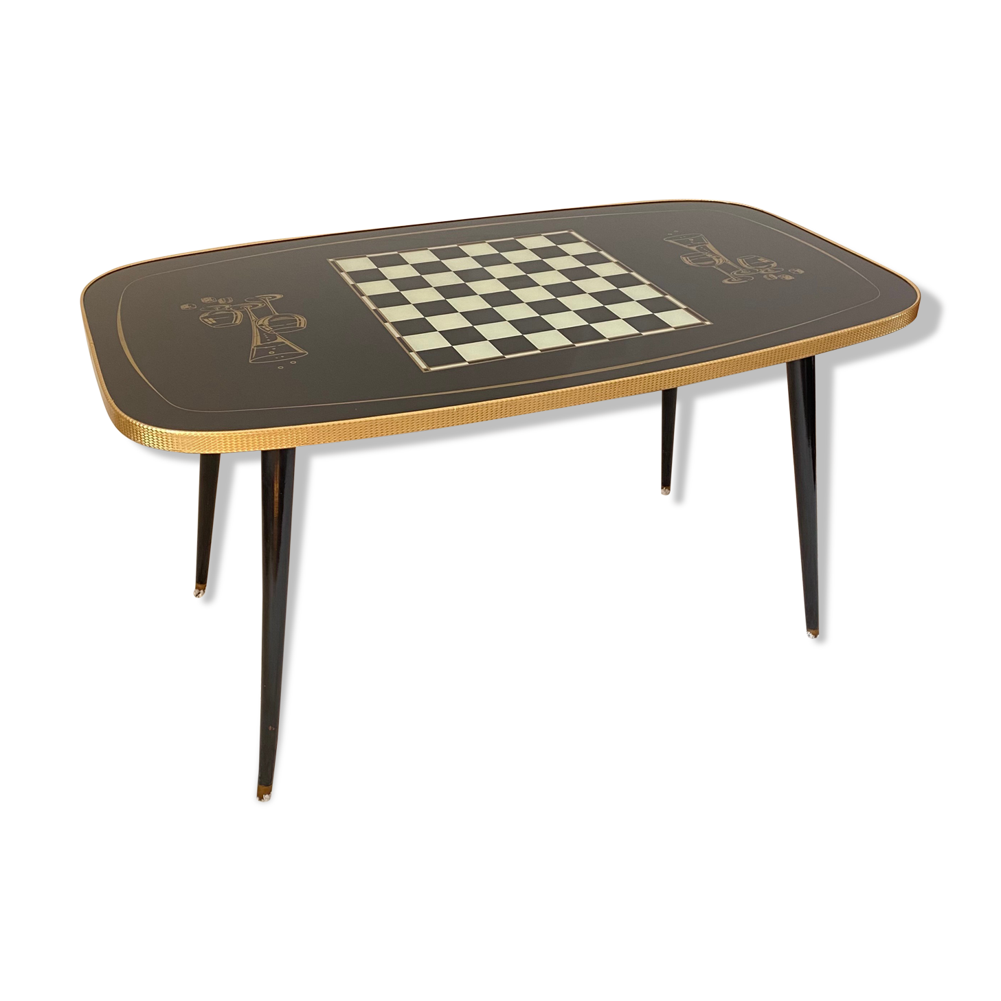 Rectangular vintage coffee table in black and gold glass