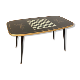 Rectangular vintage coffee table in black and gold glass