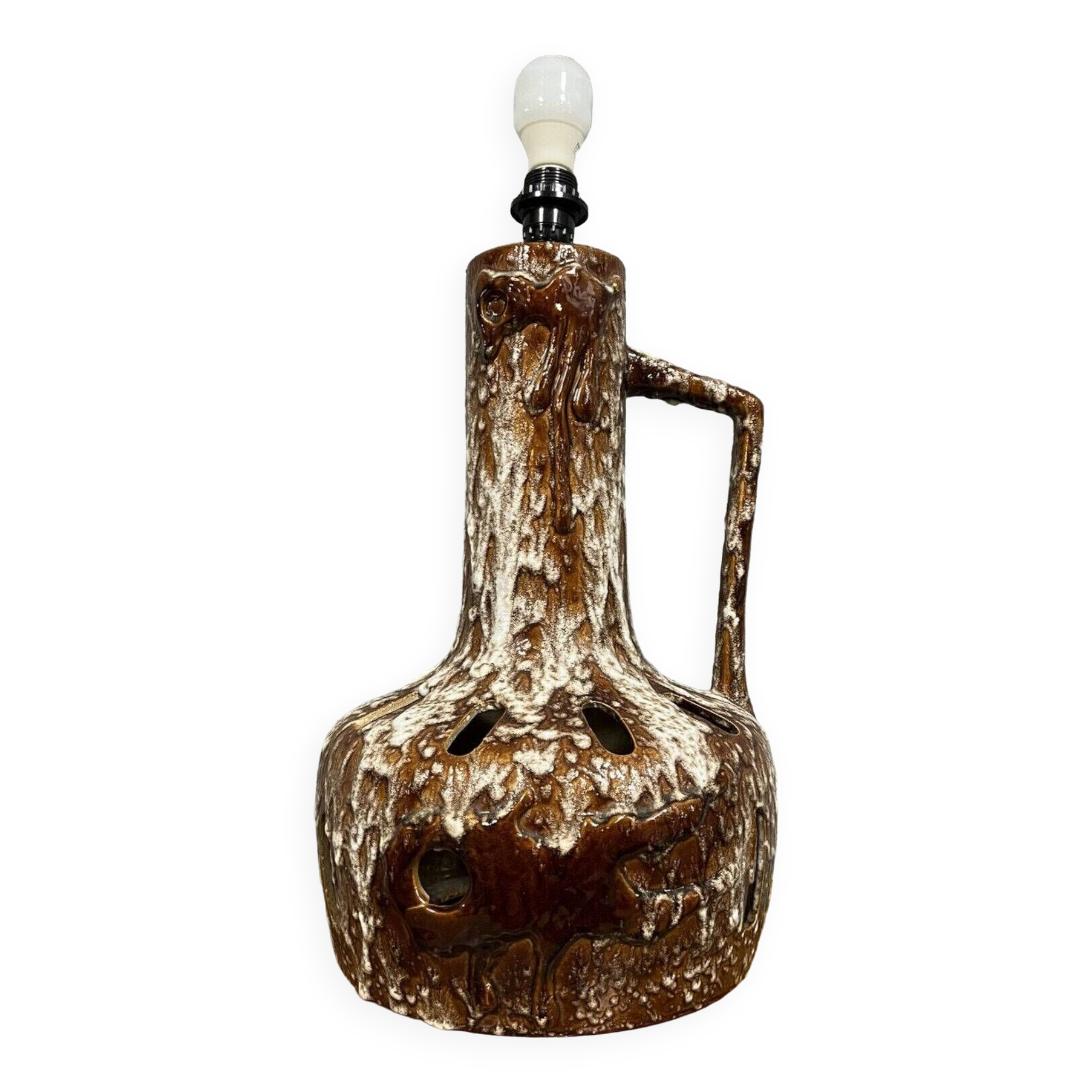 Vintage 70s lamp in brown ceramic with glaze