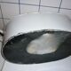 Oval basin 60 cm in white enamelled sheet metal, dark blue border