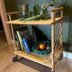 Rolling side table, serving cart, vintage rattan and wicker 60.