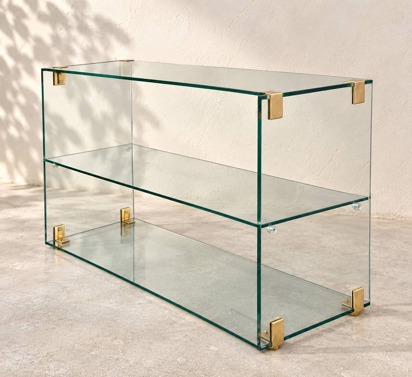 Console / glass and brass shelf Roche Bobois – 1970s