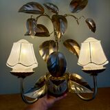 Vintage two-light wall lamp in gold metal with vintage art deco globes