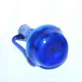 Bougeoir ancien en verre soufflé bleu ras de cave vase art populaire 19e s.