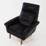 Fauteuil en cuir noir, design danois, années 1970, production : Danemark