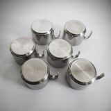 Set de 6 tasses avec soucoupes en inox, Guido Bergna, Italie, 1970s