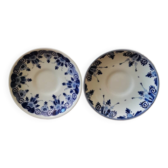 Lot de 2 petites assiettes soucoupe vintage delfts blauw modèle regina made in Holland motif fleurs bleues