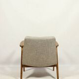 Vintage armchair rustic oak wood herringbone pattern fabric design by Chierowski