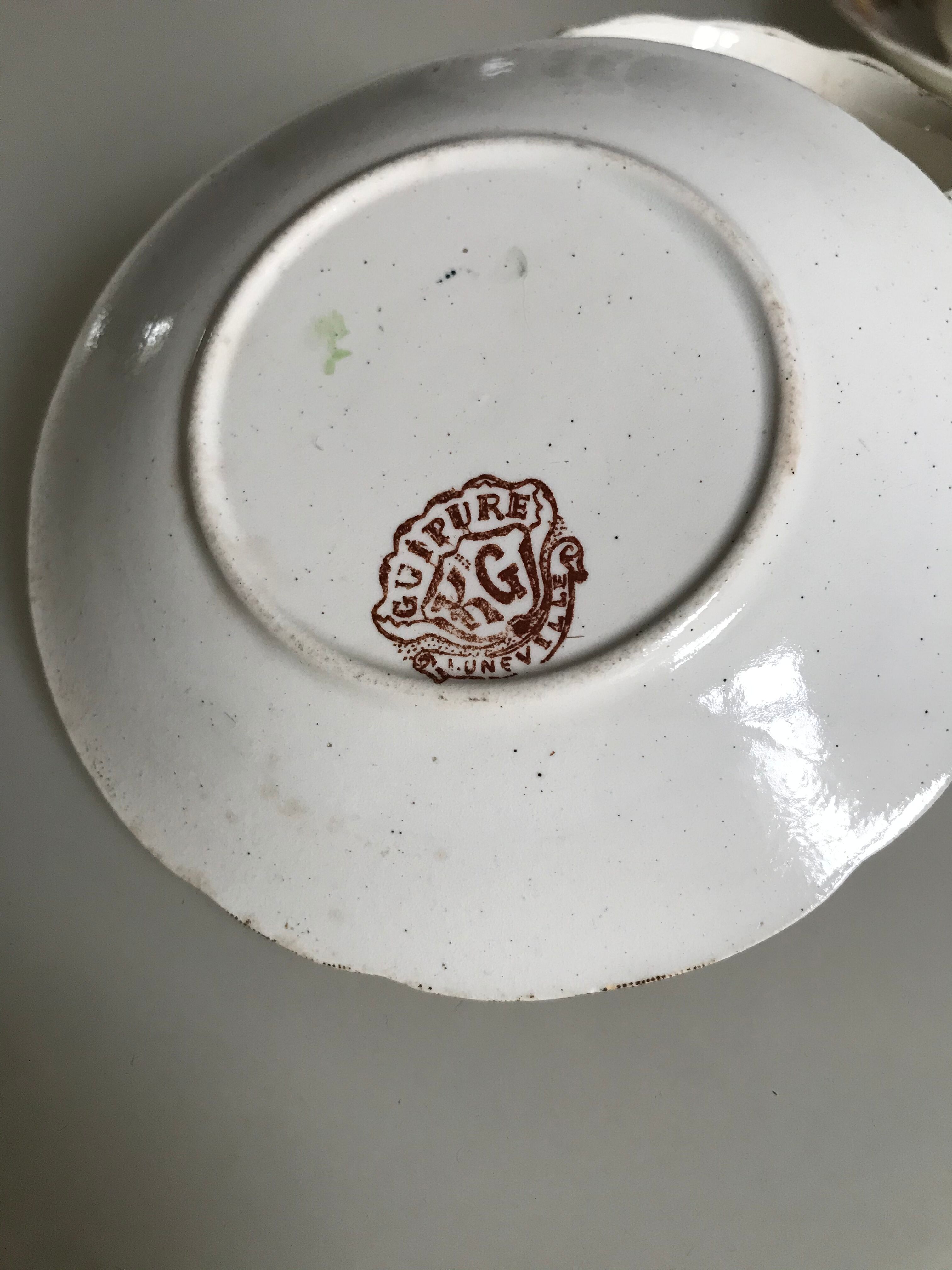 5 Guipure Luneville coffee cups with saucers