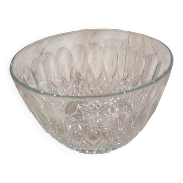 Large Glass Salad Bowl Crystal Longchamp Diamond Vintage