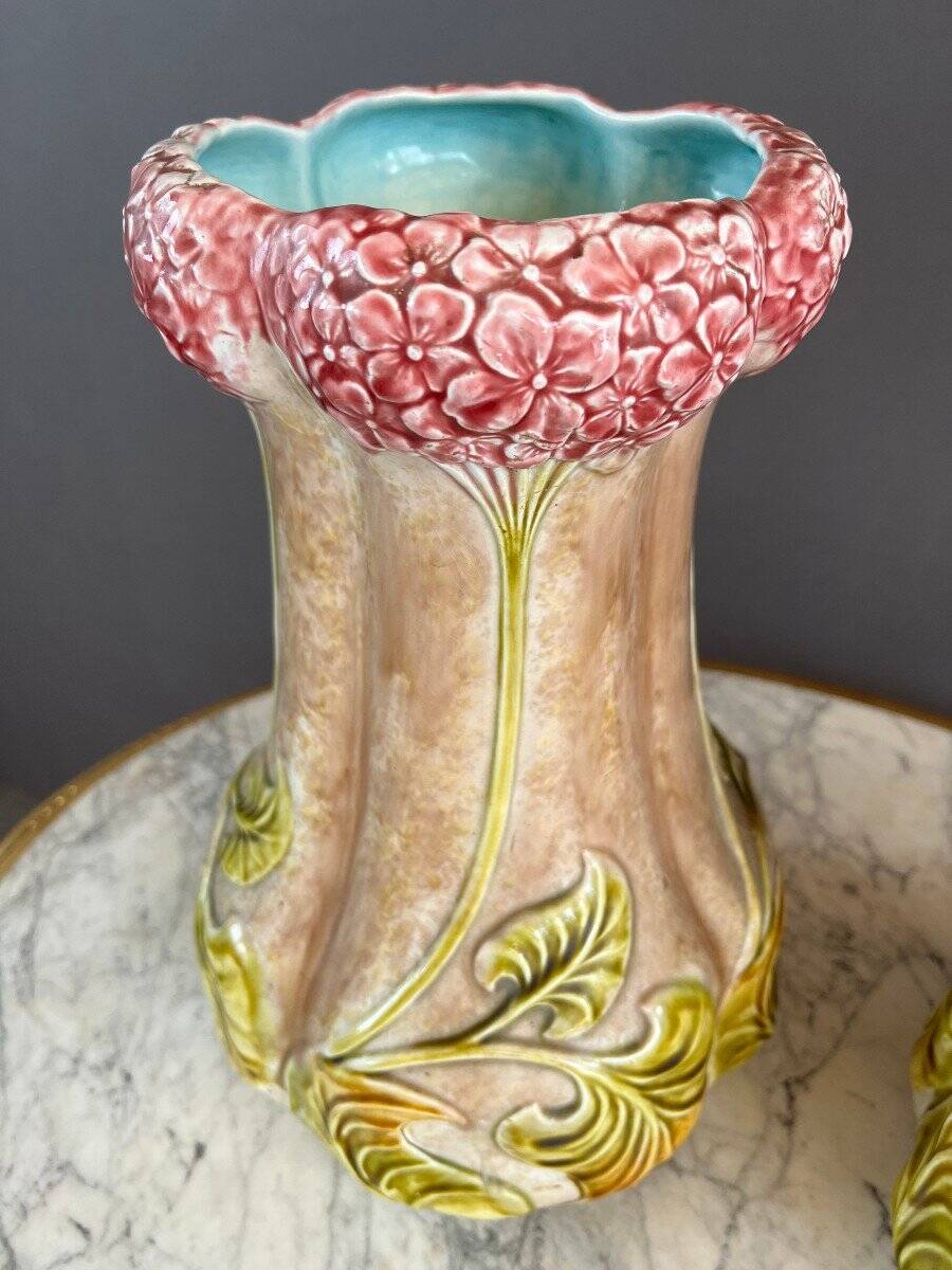 Pair of Art Nouveau Style Earthenware Vases, 20th Century