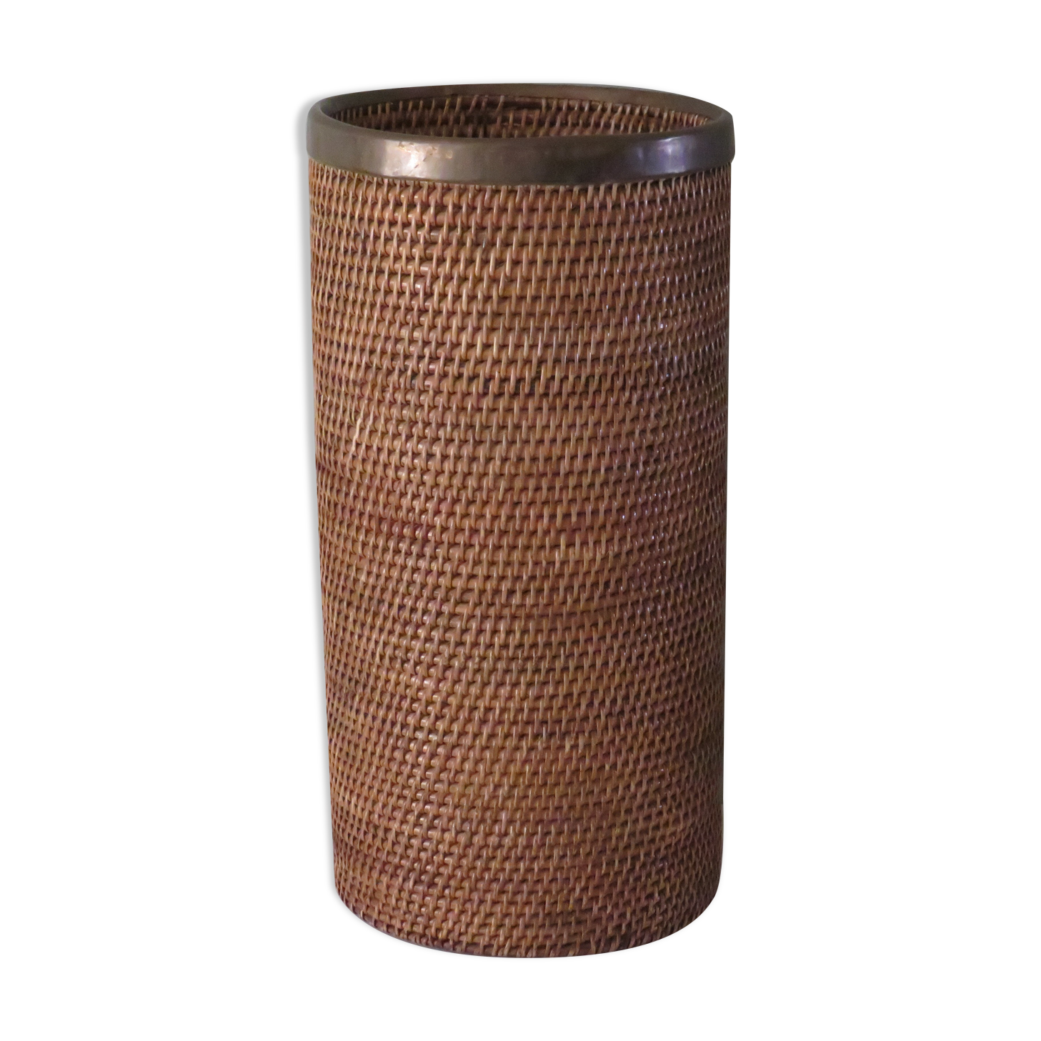 Vintage umbrella holder, rattan and bamboo with brass edge