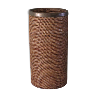 Vintage umbrella holder, rattan and bamboo with brass edge