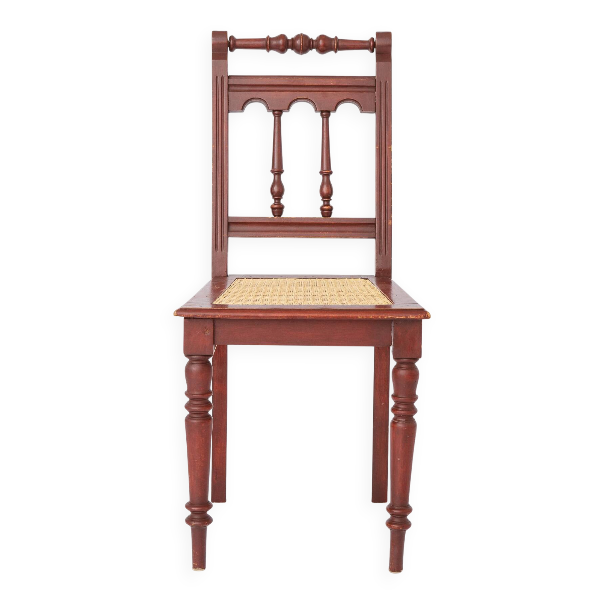 Vintage Belgian Turned Chair | 1940s Wooden Chair with New Rattan Seat